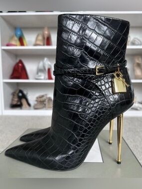 Tom Ford Croc Padlock Booties 40